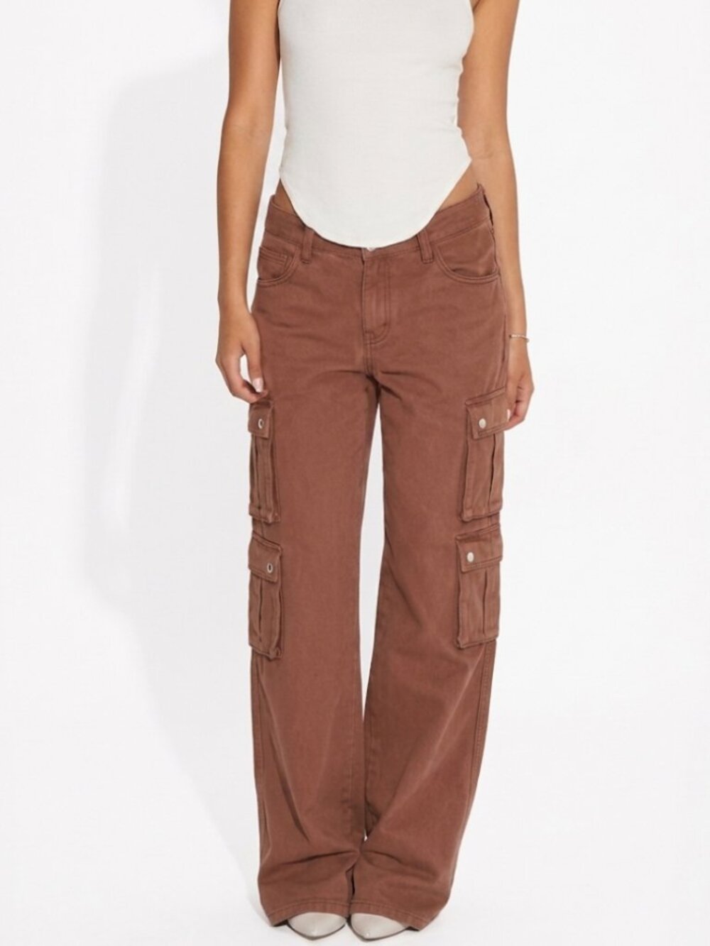 Naked Wardrobe Brown Mid Rise The Cargo Pants Y2K Relaxed Wide Leg Size XL NWT